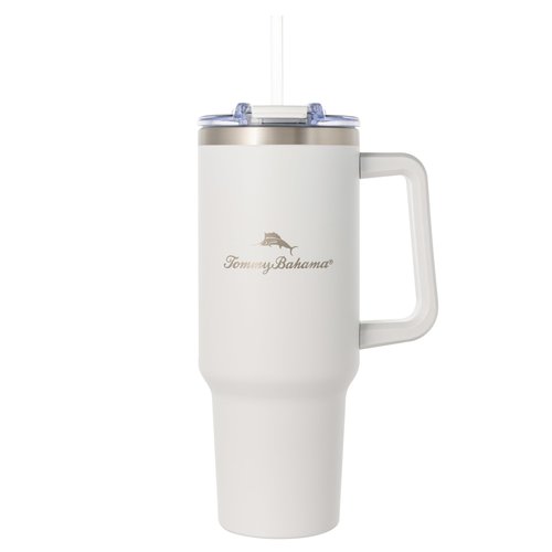 Tommy Bahama Vacuum Insulated Water Bottle with Straw - Double-Wall Stainless Steel, BPA Free, Keep Drinks Warm for 6 Hours or Cold for 12 Hours - White, 40oz