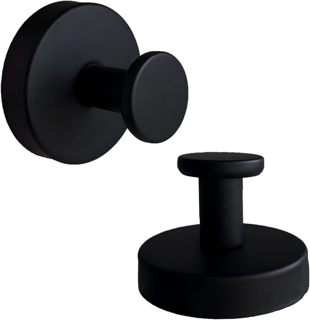 Skiennix Suction Cup Hooks - Durable Stainless Steel Towel Holders for Shower & Bathroom | Matte Black, 2-Pack