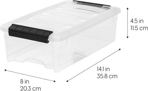 IRIS USA Stackable Plastic Storage Bins - BPA-Free, Durable Nestable Containers, 6 Quart, 3 Pack - Clear/Black