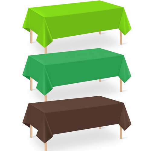 Denwiller 3 Pcs Dark Green & Brown Party Tablecloth Bulks, Disposable Plastic Pixel Gaming Tablecloth Dark Green Brown Table Cover for Picnic Video Game Birthday Party Supplies, 54x108 Inch