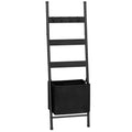 HOOBRO Blanket Ladder with Basket, 17.3”L x 63.4”H, Towel Rack with Hooks, Blanket Holder Rack, Decorative Ladder Shelf, Drying and Display Rack for Bathroom, Living Room, Black BB31CJ01