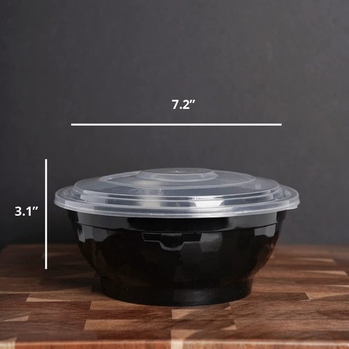 TIYA Food Bowls - 36 oz Bulk 120 Pack with Lids - Black Plastic To-Go Containers - Reusable, Microwavable, Dishwasher Safe - Leak-Resistant for Soups & Meal Prep - BPA-Free