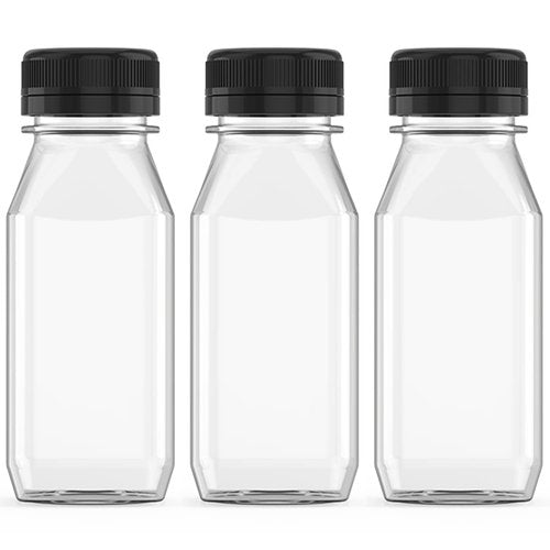 Hulless 3 Pcs 16 Ounce Plastic Juice Bottle Drink Containers Juicing Bottles with Black Lids, Suitable for Juice, Smoothies, Milk and Homemade Beverages