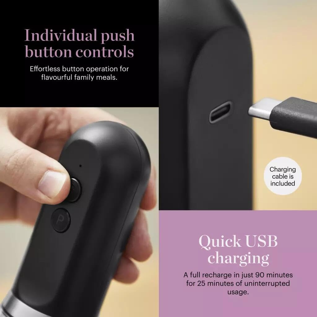 Electric Salt and Pepper Grinder 2-in-1, USB Rechargeable, Adjustable Ceramic Coarseness, LED Light, One-Handed Operation, Refillable, Black