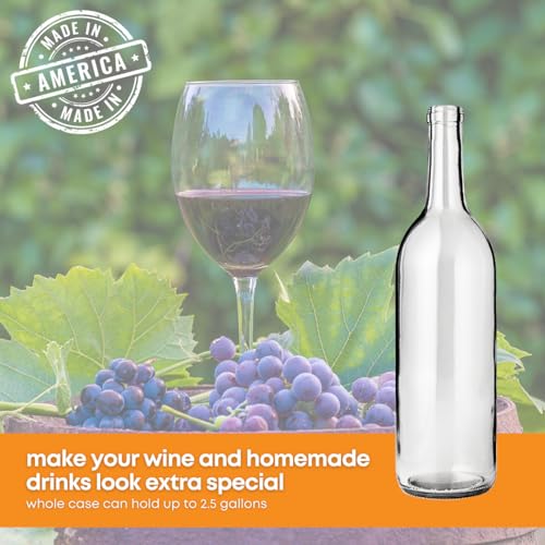 FastRack - 750 ml Clear Glass Wine Bottles (Pack of 36) | W5 Claret/Bordeaux Bottles | Flint Flat-Bottomed Cork Top for Wine Making | 3 Cases of 12 - NO CORKS INCLUDED