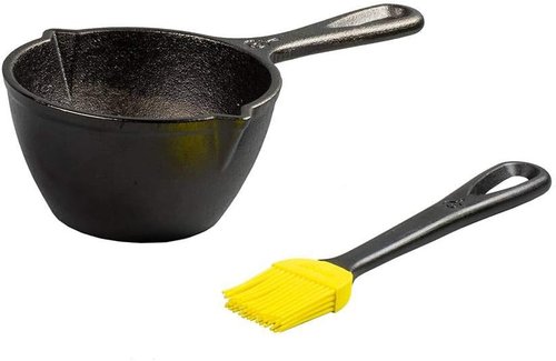 Lodge Cast Iron Melting Pot with Silicone Basting Brush - Exceptional Heat Retention - 15.2 Ounce - Black & Yellow