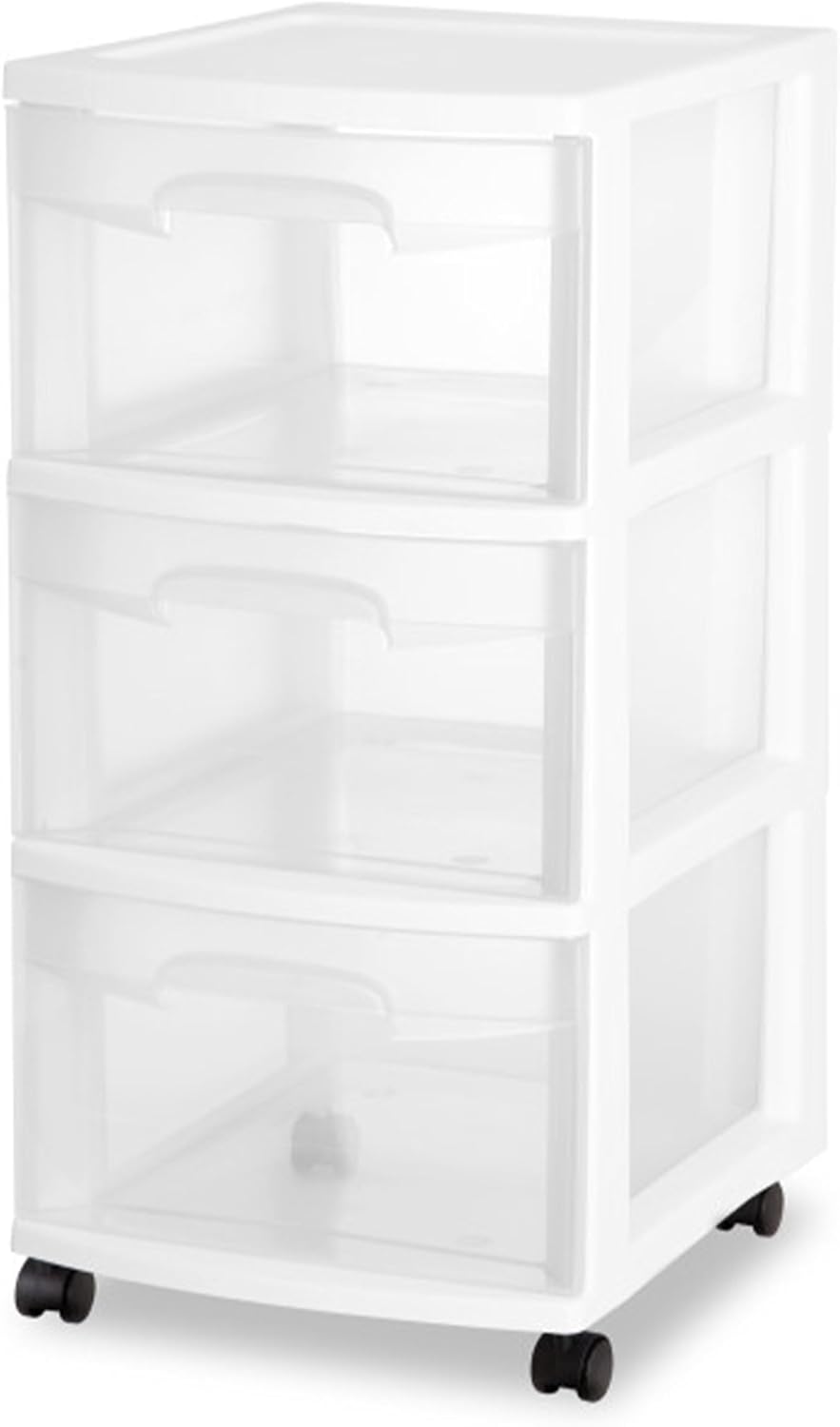 Sterilite 3-Drawer Rolling Storage Organizer - Versatile Plastic Bin Cart for Closet - White, 6 Pack
