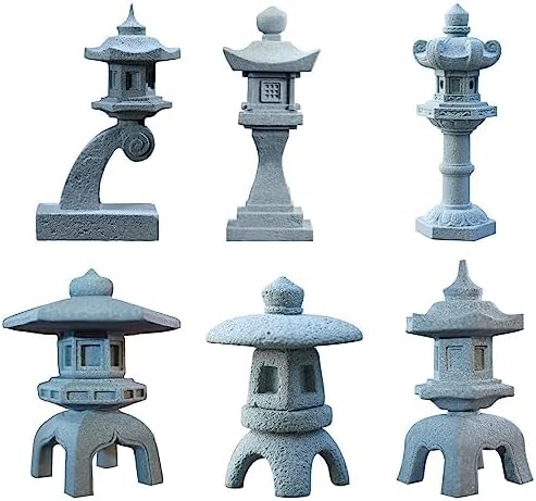 Saihisday Miniature Asian Decor - Japanese Lantern & Chinese Pagoda Statues for Fish Tank | 6pcs Set