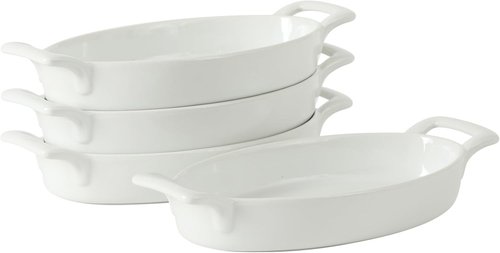 Gibson Home Oval Au Gratin Baking Dishes - 4-Piece Set, 15 oz Ceramic Casserole Dishes, White