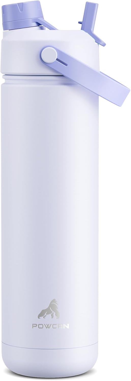 POWCAN 26 oz Insulated Water Bottle - 2-in-1 Straw & Spout Lid, Leak-Proof, Fits Car Cup Holder | Lupine Color