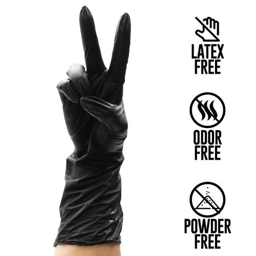Colortrak Black Vinyl Gloves, Extra Length Disposable Latex-Free & Powder-Free Extended Cuff Hair Color Gloves for Chemical Processing & Salon Services, 100 Count, Medium