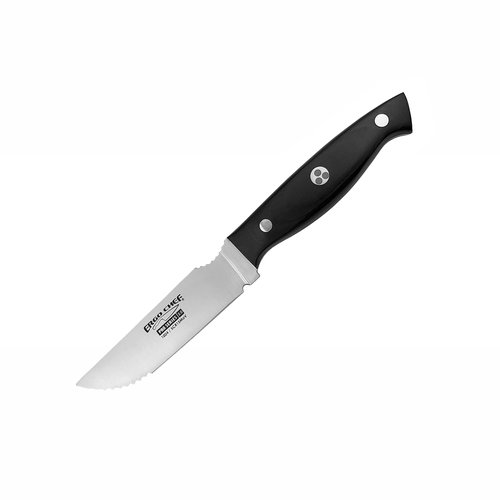 Ergo Chef Pro Series 2.0 Steak Knives Set of 4 - Premium High Carbon Stainless Steel Blades, Black Pakkawood Handles, Straight Edge with Serrated Tip for Enhanced Cutting Performance