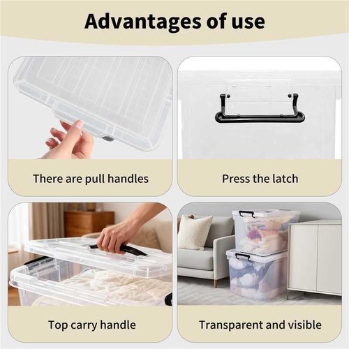360 QT Clear Storage Bins - Heavy-Duty Stackable Plastic Organizers with Lids | 4 Pack, BPA-Free