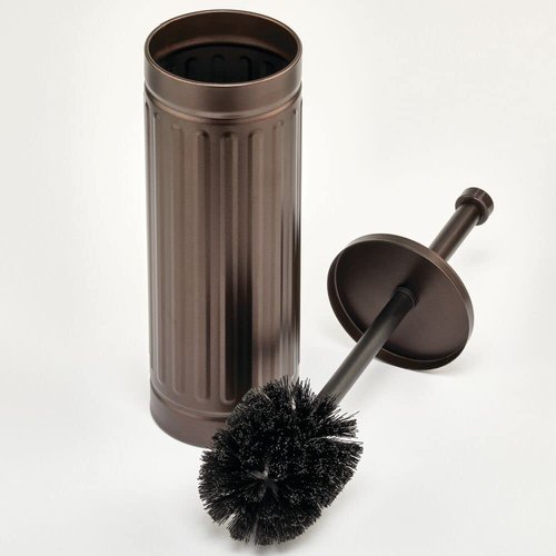 mDesign Metal Compact Toilet Bowl Brush, Rectangle Wastebasket, Garbage Can/Recycling Bin Combo for Bathroom Cleaning/Storage, Holds Tissue, Cotton Balls, Trash, Set of 2 - Bronze