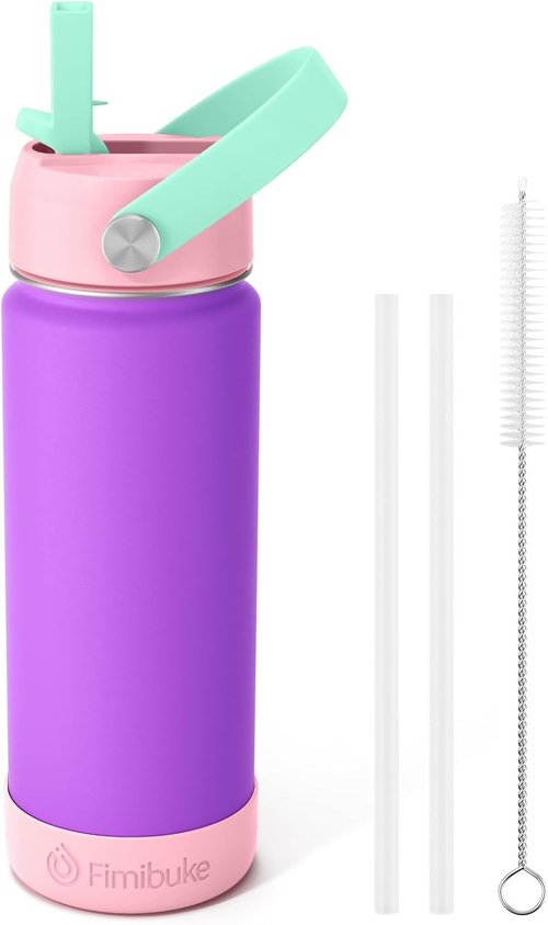 Fimibuke Kids Insulated Water Bottle - 18oz BPA-Free Stainless Steel Tumbler with Straw | Leak-Proof Amethyst