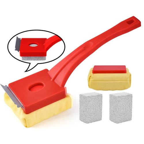 Grill Brush Bristle-Free – Steam Cleaning & Pumice BBQ Grill Cleaner with Replaceable Head – Includes 2 Cleaning Stones + 1 Extra Brush Head – Heavy-Duty Barbecue Scraper,Red