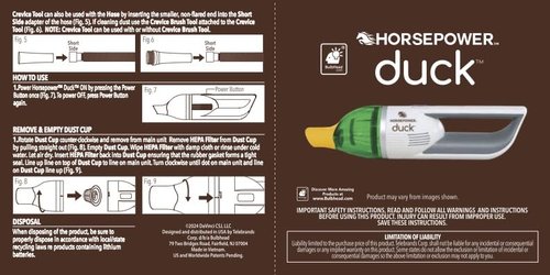 Horsepower Duck Compact Cordless Vacuum, Ultra-Powerful Upgraded Battery for Extra-Long Run Time, AS SEEN ON TV, Strong Suction, Easy to Store, Portable & Rechargeable. Home & Auto (Duck Gold)