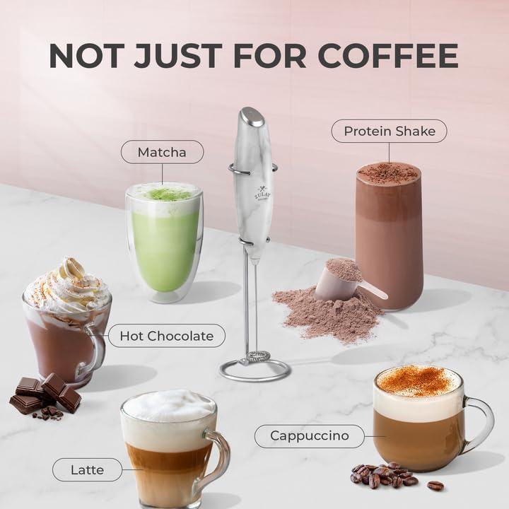 Zulay Kitchen Milk Frother Wand - Ultra-Fast Handheld Electric Whisk for Coffee & Lattes - Marble Finish