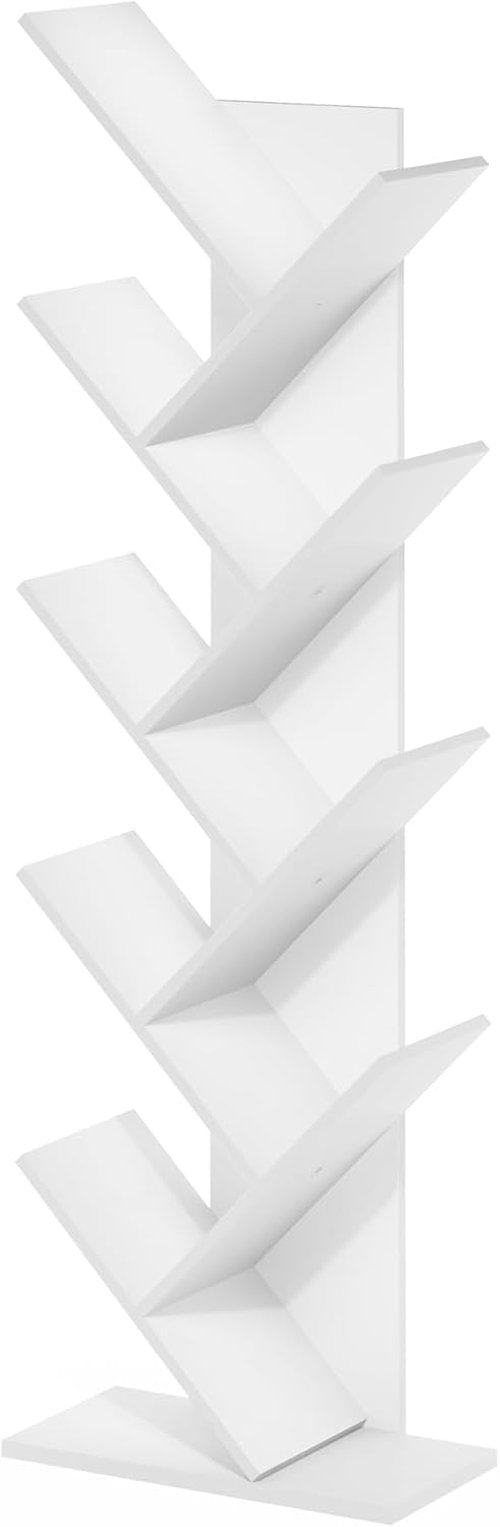 Furinno TREE Bookshelf - 9-Tier Angled Open Bookcase for Stylish Room Decor | White, 8.4 x 15.7 x 50.9