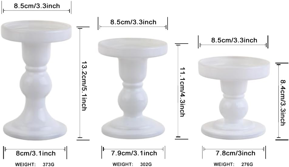 Skiennix 3-Piece White Glass Candlestick Set - Elegant Crystal Holders for Weddings & Decor