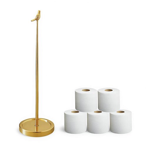 Toilet Paper Holder Stand for 4 Paper Rolls, Bird Style Freestanding TP Holder, Roll Holder Storage - Gold