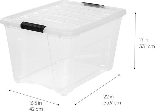 IRIS USA 54 Qt Stackable Plastic Storage Bins - BPA-Free, Durable Nestable Containers, 8 Pack - Clear with Lids