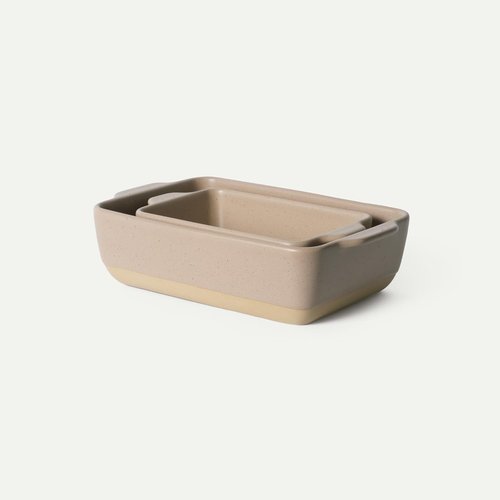 Mora Ceramic Baking Dishes Set of 2 - Versatile Porcelain Casserole & Loaf Pans | 7x11 in, Mushroom Color