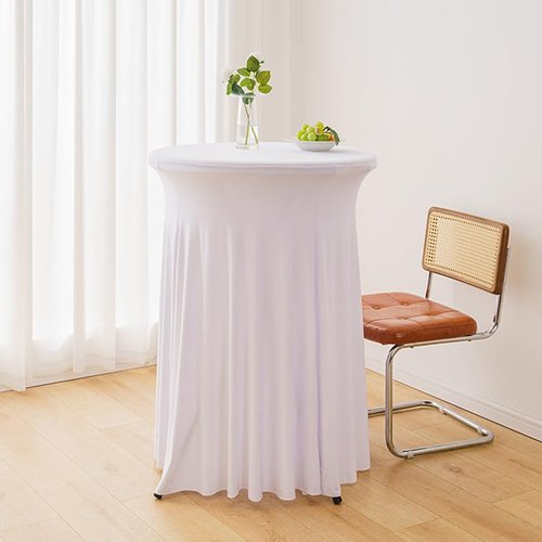 Bekith 4 Pack Round Spandex Stretch Cocktail Tablecloths with Natural Wavy, 32 x 43 Inch Cocktail Table Covers Round Table Skirt Fitted High Top Table Bar for Party Wedding Birthday Banquet (White)