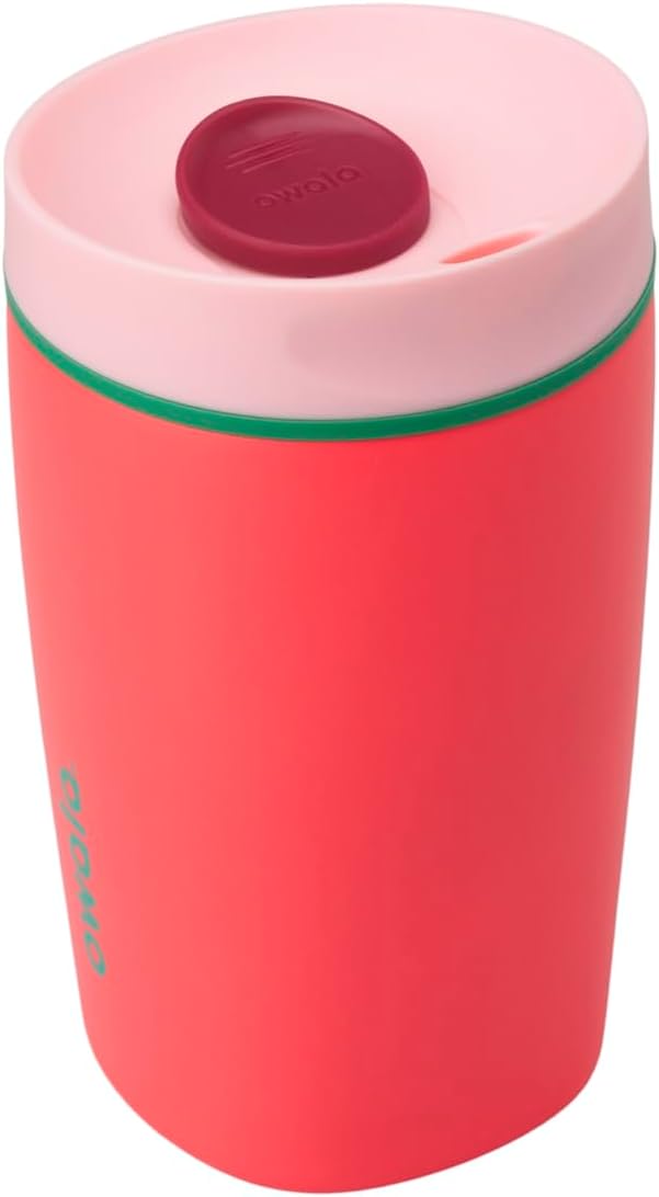 Owala SmoothSip Insulated Stainless Steel Coffee Tumbler - Reusable 12 oz Hot & Iced Coffee Mug | Pink/Red
