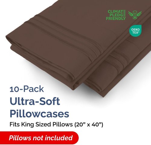 King Pillow Cases by Luxurious Home | Ultra Soft Hotel Quality | Wrinkle-Free & Easy-Care - 10 Pcs Set in Brown