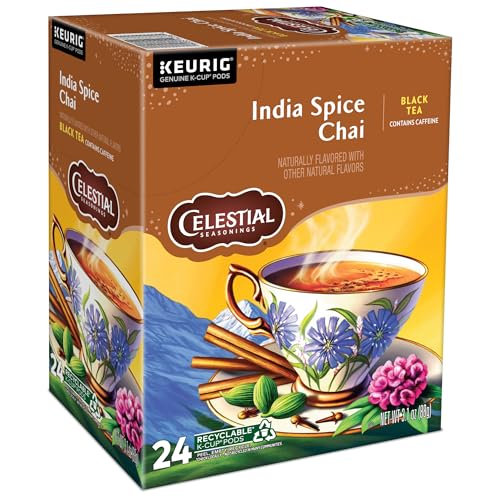 Celestial Seasonings India Spice Chai Black Tea, Single-Serve Keurig K-Cup Pods, 96 Count