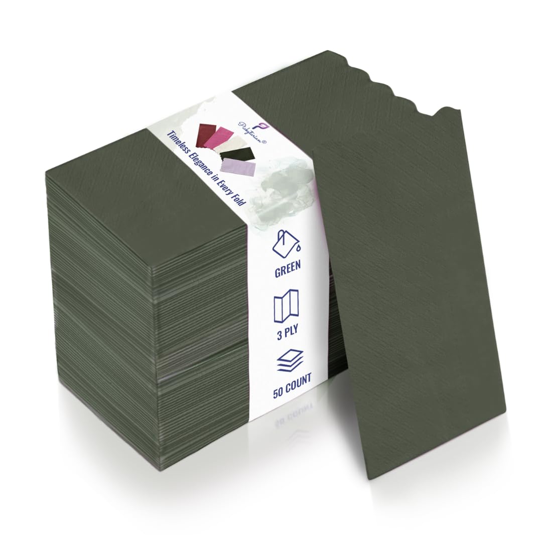 Pickytarian Dark Green Dinner Napkins Disposable - 50 Count Fancy 3-Ply Paper Napkins - Compostable 16x16 inch Elegant Forest Green Napkins for Weddings Christmas Parties - Eco Friendly