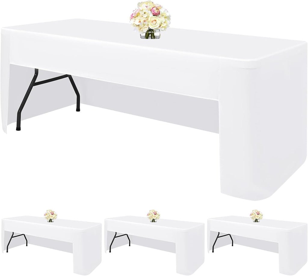 Skiennix 4-Pack White Fitted Tablecloths - Washable Polyester for 6-Foot Rectangle Tables (72" x 30")