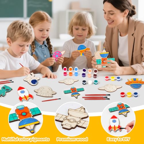 24 Pack Valentines Day Cards for Kids School Classroom with Space Painting DIY Craft Kits, Valentines Day Gifts for Kids Classroom Exchange Valentines Party Favors & Prizes Gifts for Boys Girls