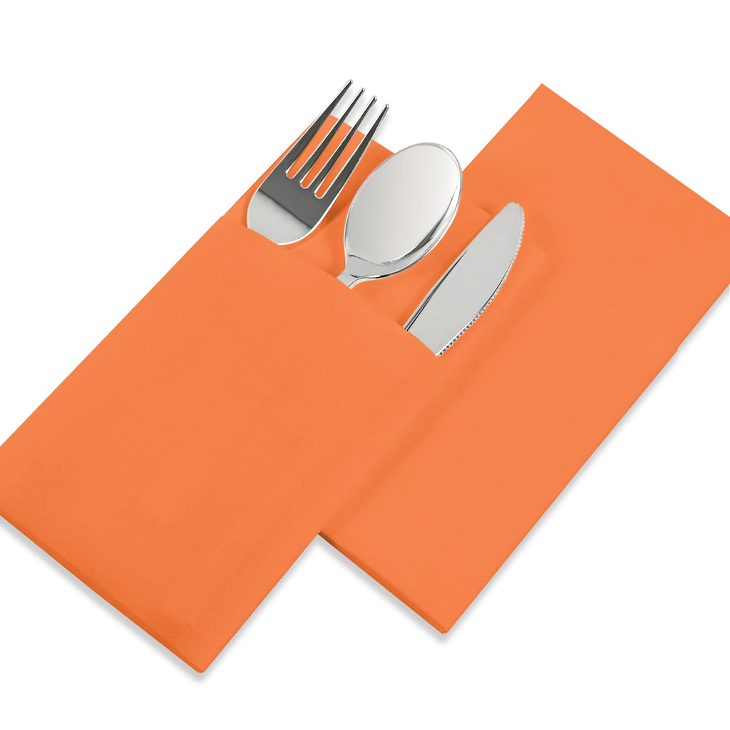 Orange Dinner Napkins Disposable - 50Pack Linen-Feel Paper Napkins with Built-in Flatware Pocket, Prefolded Cloth Like Paper Napkins Bulk For Dinner, Wedding, Party or Everyday Use(Orange)