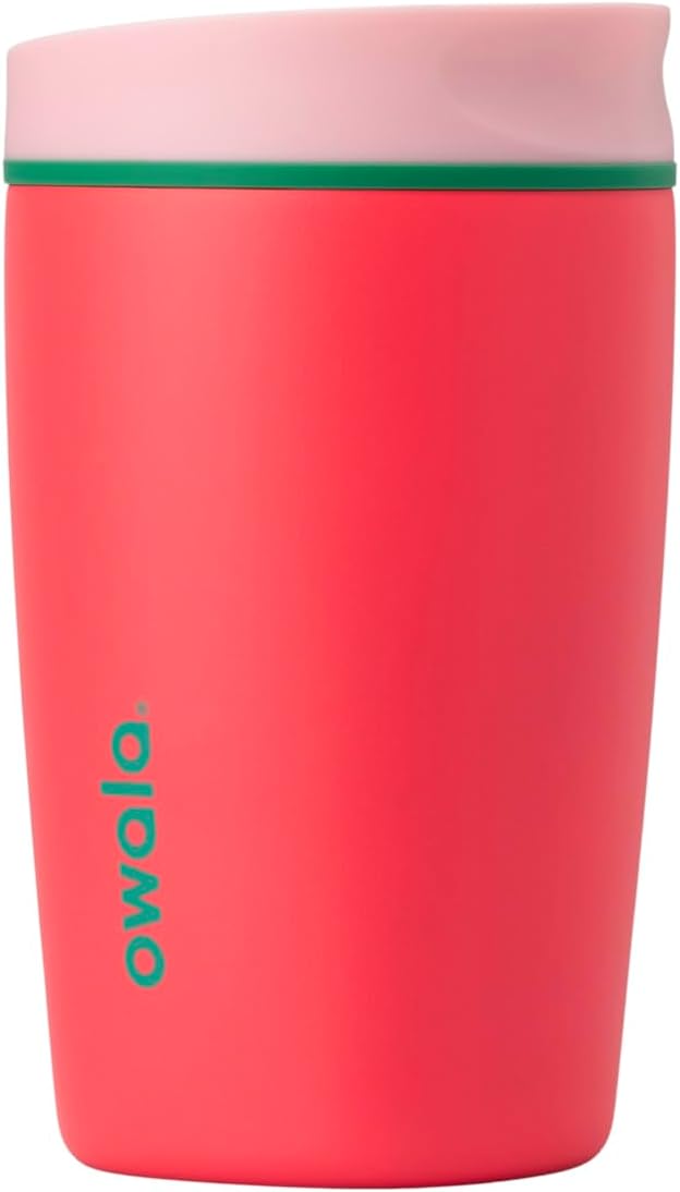 Owala SmoothSip Insulated Stainless Steel Coffee Tumbler - Reusable 12 oz Hot & Iced Coffee Mug | Pink/Red