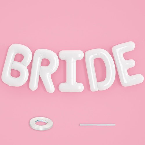 BRIDE Balloons Bachelorette, 16 inch White Bride Balloons for Bachelorette Party Decorations, Giant Wedding Foil Balloon Letter Banner for Wedding Engagement Bride To Be Party