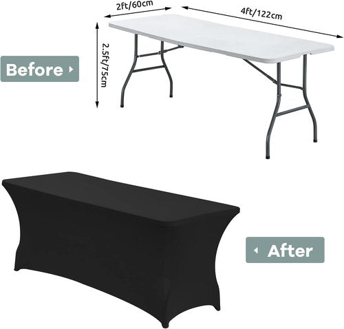 CWK 4FT Waterproof Stretch Spandex Table Cover - Elastic Fitted Tablecloth for Rectangular Tables | Wrinkle Resistant, Black