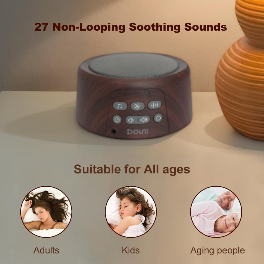 White Noise Machine - Soothing Sleep Sound Therapy with Timer & Memory Function | Brown Wood Grain Design