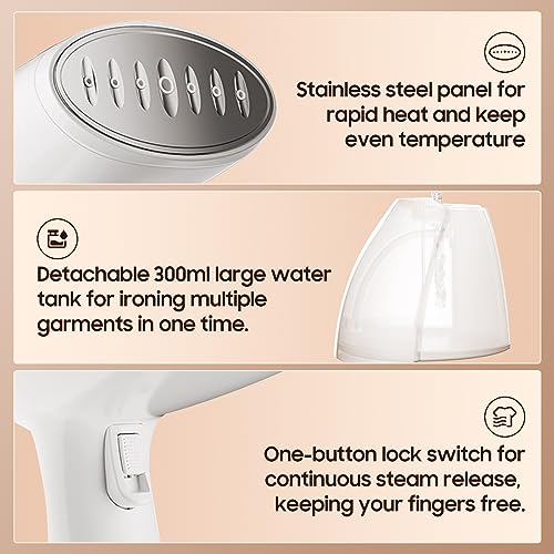 Portable Hand Held Steamer for Clothes - 1350W Handheld Clothes Steamer, 15S Rapid Heating, Garment Wrinkle Remover Fastly Make Clothes Soft, Large-Capacity Iron for Hotels/Travel, Valentines Day Gift