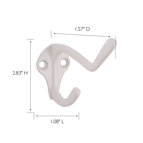 Design House 188136 Classic 3-inch Double Hat and Coat Hook for Bathroom Bedroom Closet Kitchen or Office White 5-Pack