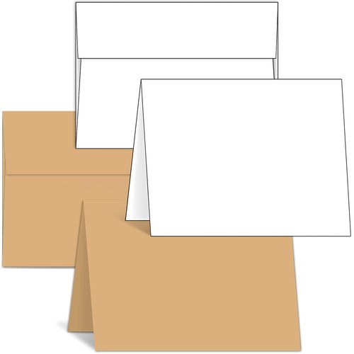 Ohuhu A7 5x7 Blank Brown Kraft Cards and Envelopes 100 Pack + A2 4.25 x 5.5 Blank White Cards and Envelopes 50 Pack