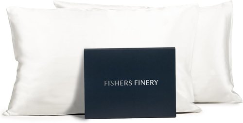 Fishers Finery 100% Pure Mulberry Silk Pillowcase Set - Luxurious White King Size (2 Pack)
