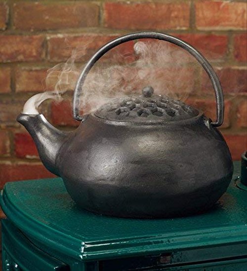 Plow & Hearth Honeycomb Wood Stove Steamer Kettle | Cast Iron Fireplace Humidifier | Matte Black | Rust Resistant | Decorative Functional Alternative to Electric Humidifiers | 3 QT Capacity