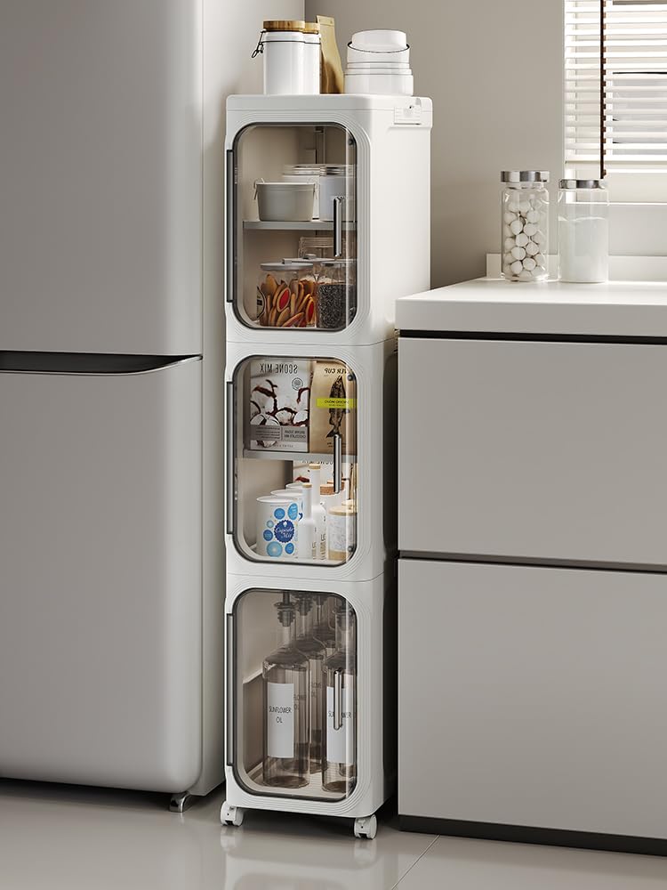 5-Tier Narrow Storage Cabinet: Slim Plastic Storage Organizer with Doors and Adjustable Shelves, Movable Waterproof Floor Cabinet for Small Spaces, Ideal for Bathroom, Kitchen, Laundry, Office.