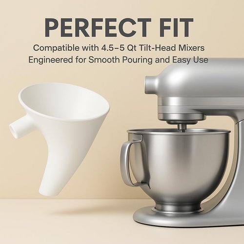 Flour Funnel for Ktichen Aid Mixer, Easy-Pour Funnel for Dry and Wet Ingredients Like Flour, Sugar and Eggs, Prevents Overflow and Mess for Clean Kitchen Counter, Easy to Clean (White)