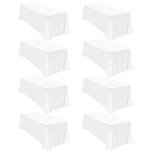 Pesonlook 8 Packs 90 x 132 Inch Tablecloth, White Polyester Table Cloth for 8ft Rectangle Tables, Stain and Wrinkle Resistant Washable Fabric Table Cover for Wedding Banquets Parties Buffet Dining