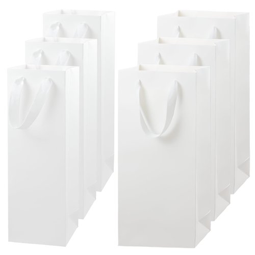 Chanseen 6Pcs White Wine Gift Bags for Single and Double Bottles Paper Bottle Bags with Handles for Champagne, Whiskey, Wedding Birthday Party Favors
