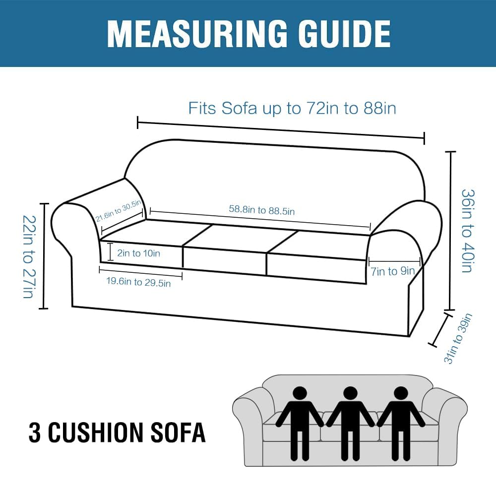 H.VERSAILTEX 4 Piece Stretch Sofa Covers for 3 Cushion Couch Covers for Living Room Furniture (Base Cover Plus 3 Seat Cushion Covers) Upgraded Thicker Jacquard Fabric (Sofa, Olive)
