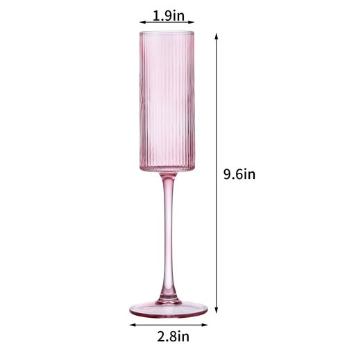 Champagne Flutes Set of 12,Vintage Ribbed Crystal Hand Blown 6 OZ Goblet Champagne Glasses Long Stem,Elegant Sparkling Wine Stemware Drinking Cocktail Unique Gift for Birthday, Wedding, Anniversary